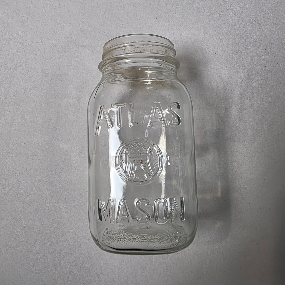 Atlas Hazel Mason Jar Vintage Embossed Glass H Over A Strong Shoulder 1 Qt Mason